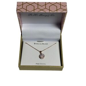 R.H. Macy & Co. Sterling Silver cz halo rose gold tone necklace New in box